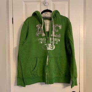 AE men’s green zip up hoodie, sz L